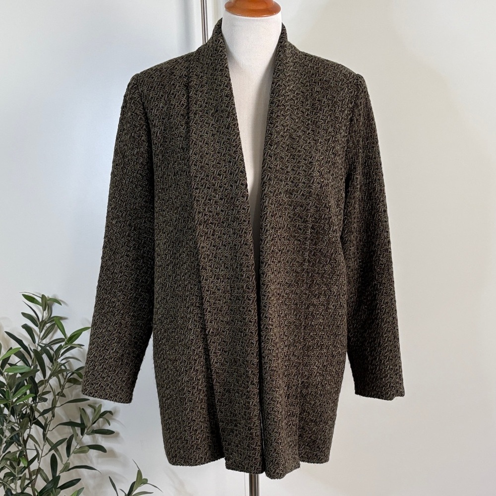 Coldwater Creek Open-Front Textured Brown Jacket - Cardigan | 10